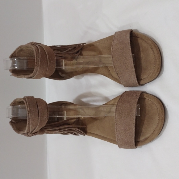 Koolaburra by Ugg Tan Suede Saige Cork Wedge Sandal Size 6 Zip Up Back - Picture 3 of 16